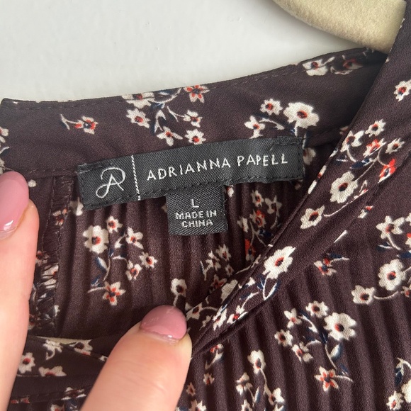 Adrianna Papell Brown Floral Long Sleeve Flowy Blouse Size L Boho Fall Autumn - Picture 3 of 7